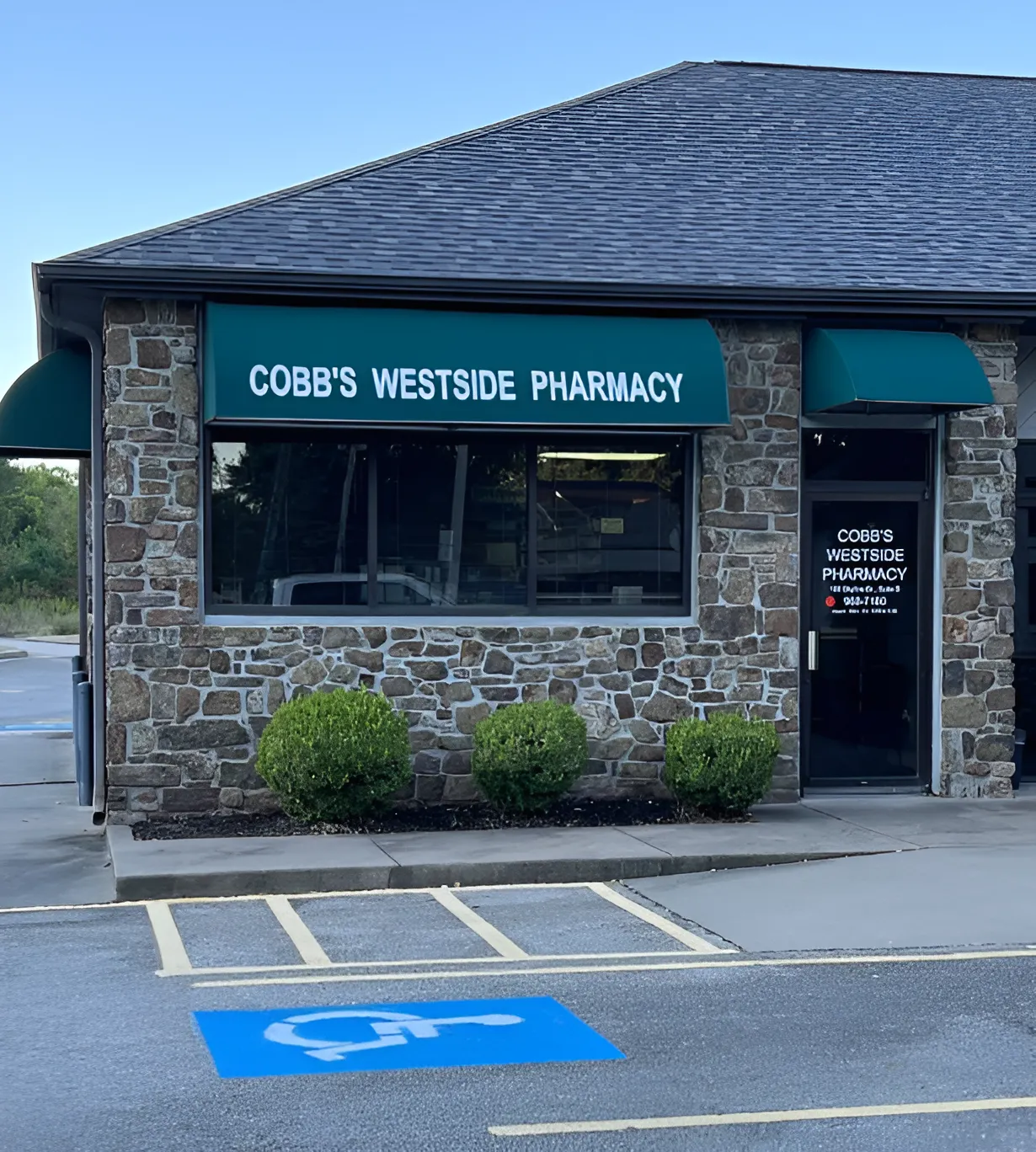 Cobb's Westside Pharmacy storefront in Russellville